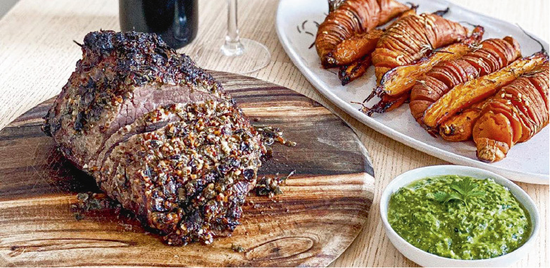 Herb-crusted beef recipe and Gomersal Cabernet Sauvignon